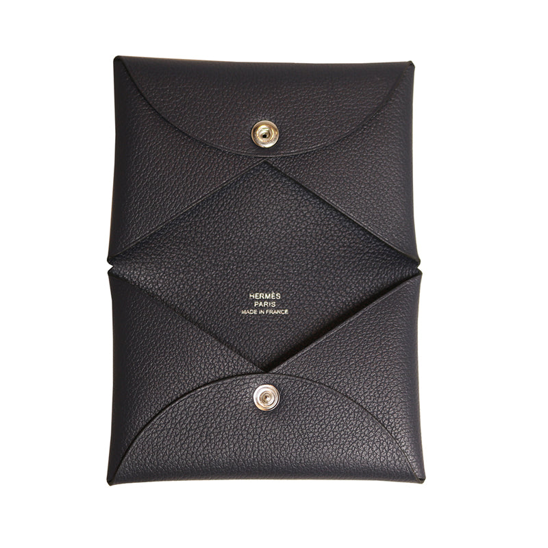 エルメス カルヴィ カードケース ネイビー シルバー金具