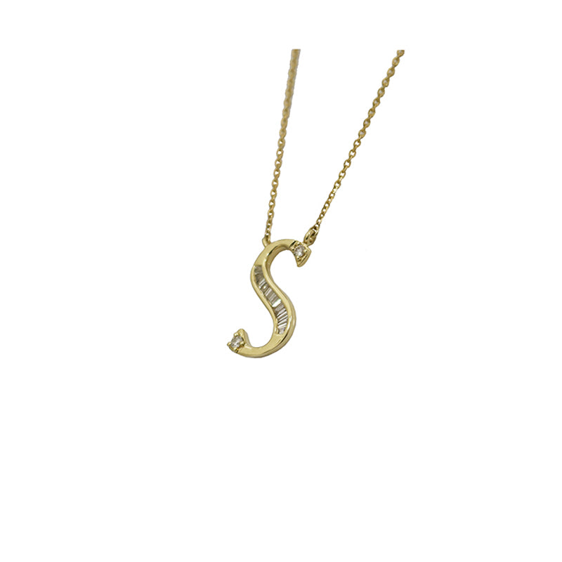 K18YG/D0.15ct イニシャル「S」 ダイヤモンドペンダント【新品】