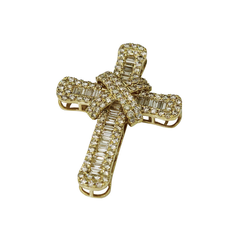 K18YG D2.00ct クロス バゲットダイヤモンド ペンダントトップ【新品】