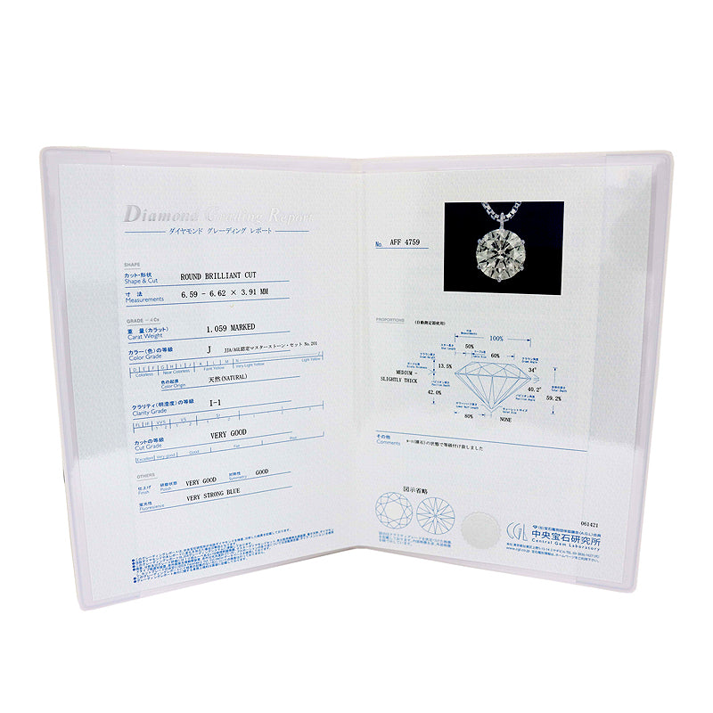 PT900/PT850/D1.059ct<BR>一粒<BR>ダイヤモンドペンダント<BR>【NEW】