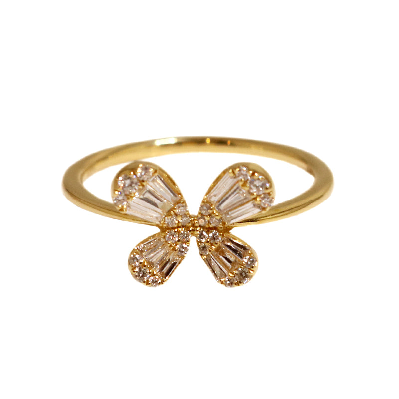 K18YG/D0.30ct バタフライモチーフ バゲットダイヤモンド リング
