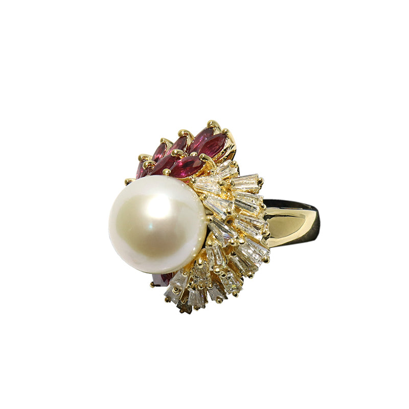 K18YG/R2.85ct/D1.87ct パール/ルビー ダイヤモンドリング【新品】