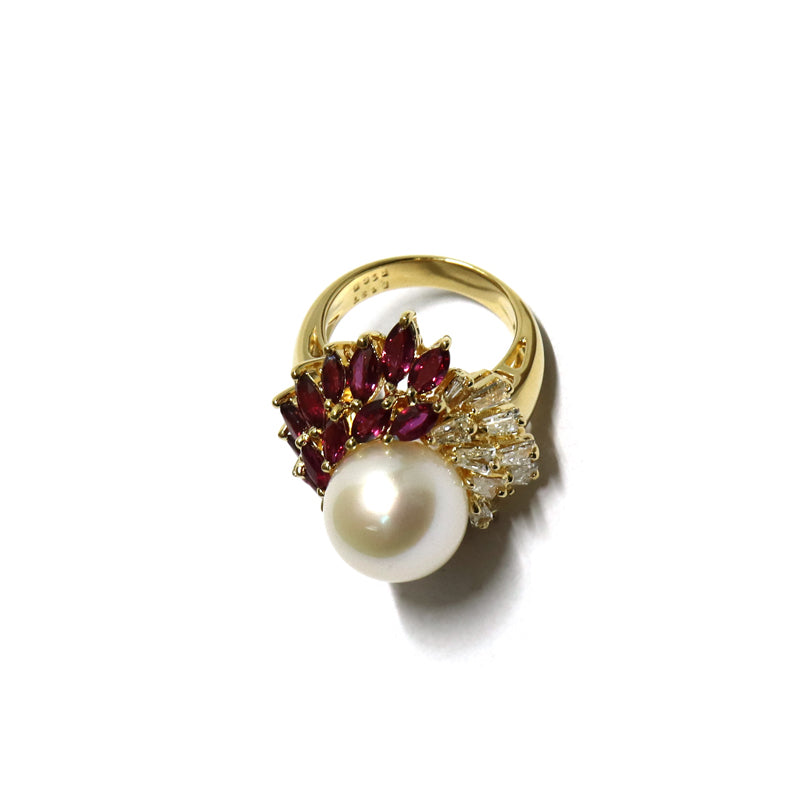 K18YG/R2.85ct/D1.87ct パール/ルビー ダイヤモンドリング【新品】
