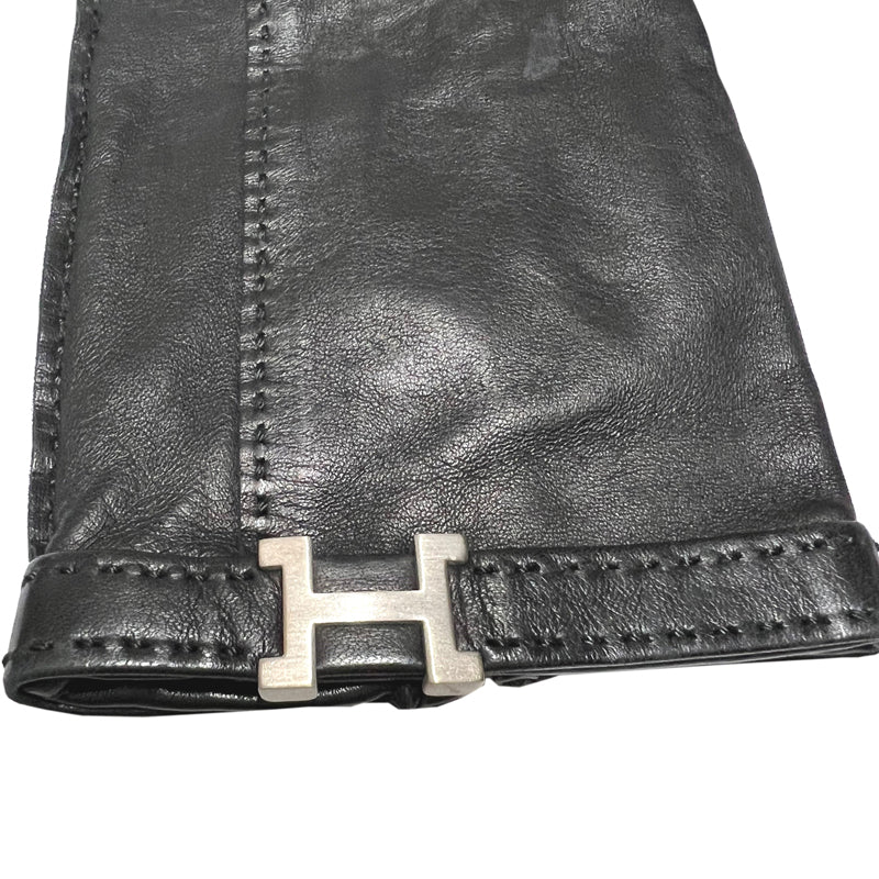 エルメス ラムスキンH金具グローブ ブラック シルバー金具