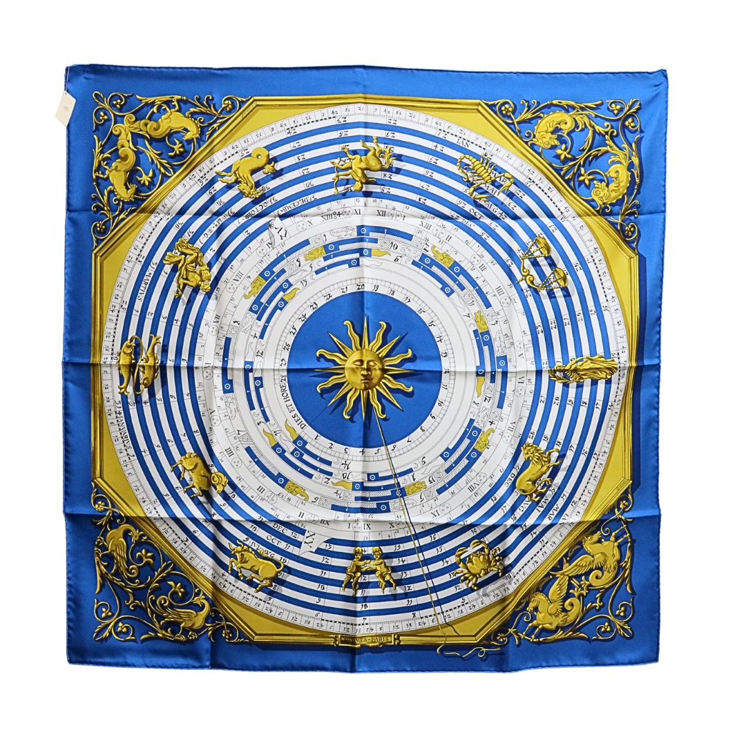 カレ 90《占星術》<br>シルクツイル/絹 100％<br>ブルー・コバルト/ホワイト<br>ヴィエイユ・オール<br>【未使用品】