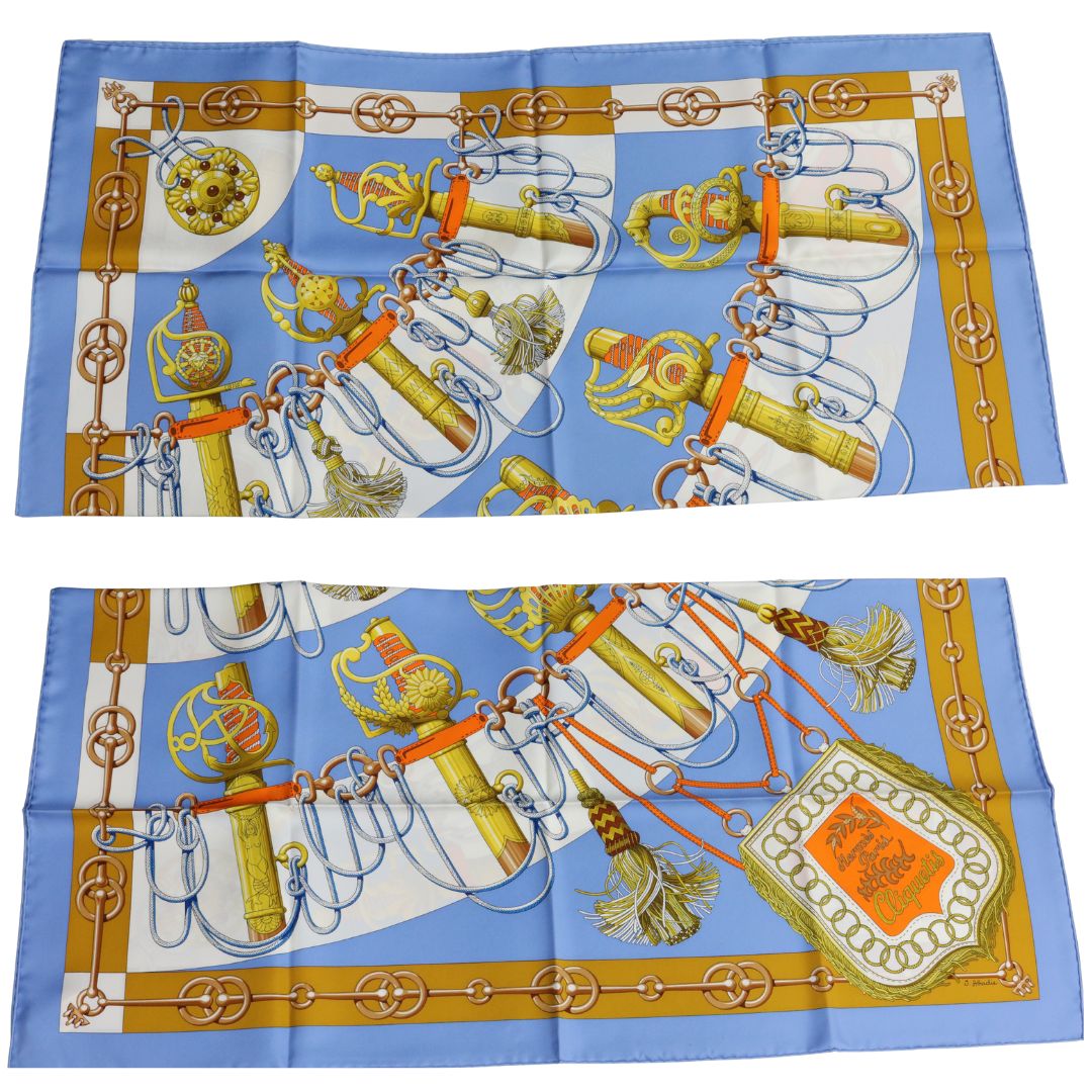 カレ 90《クリケティス》<br>シルクツイル/絹 100％<br>ブルーシエル/ヴィエル<br>【未使用品】