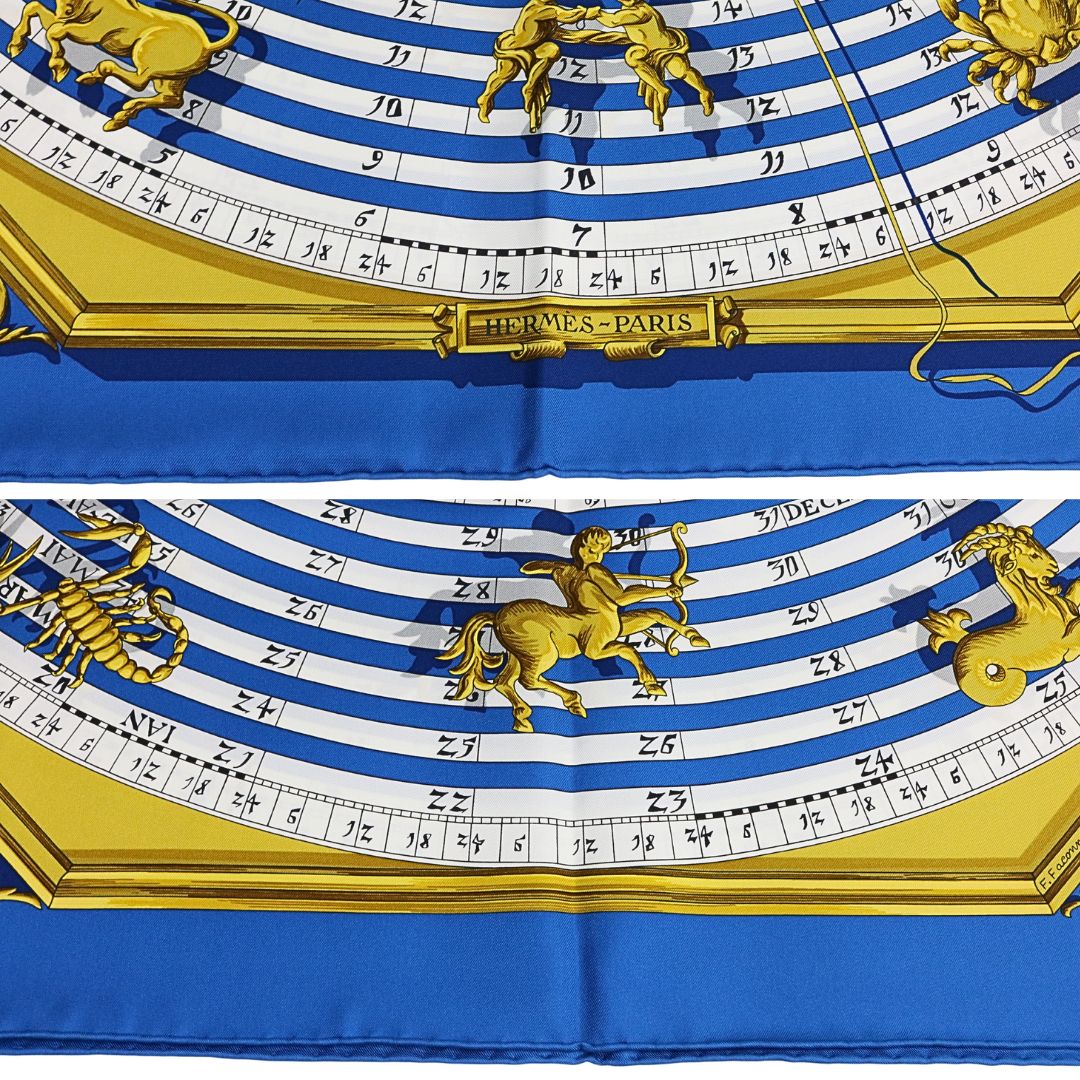 カレ 90《占星術》<br>シルクツイル/絹 100％<br>ブルー・コバルト/ホワイト<br>ヴィエイユ・オール<br>【未使用品】