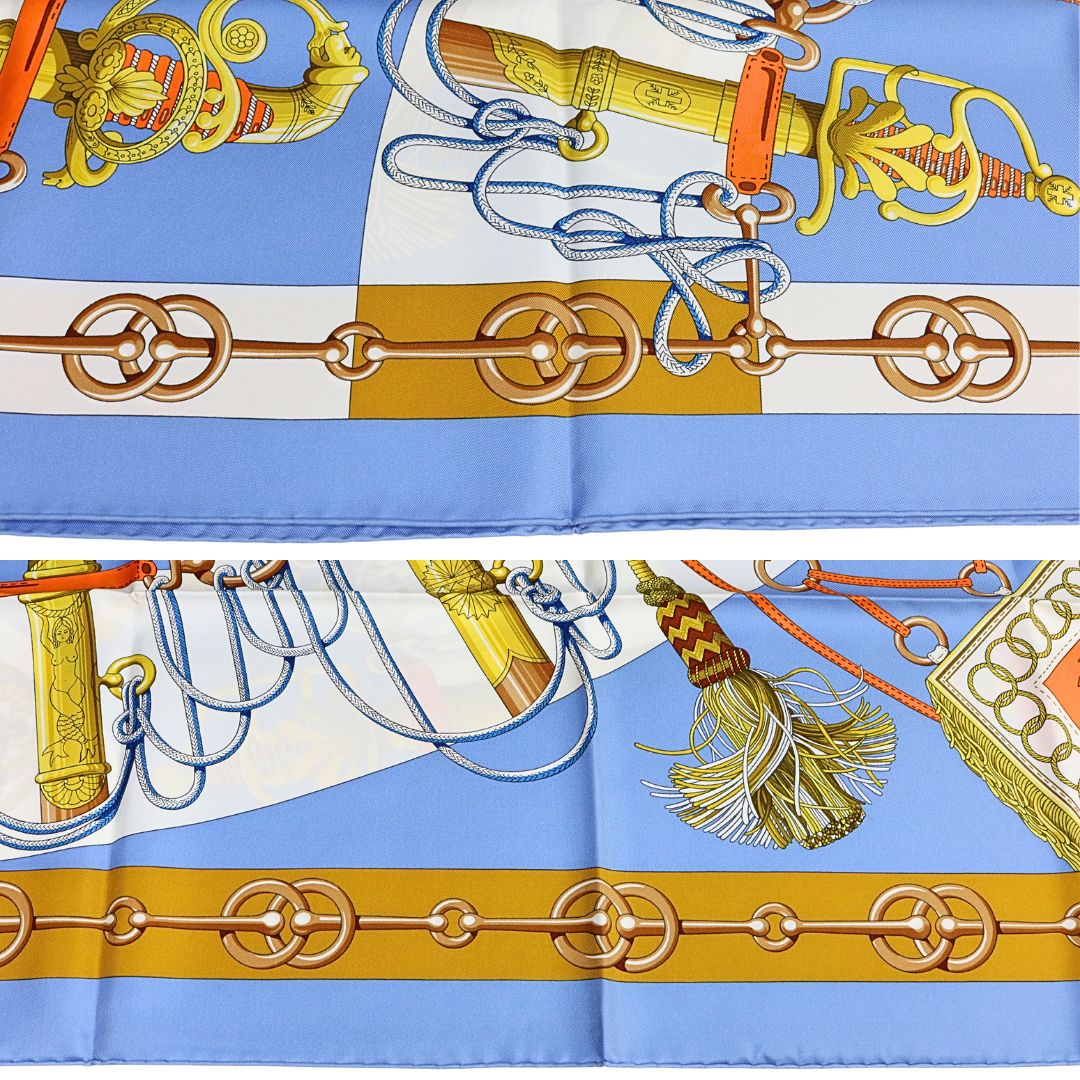 カレ 90《クリケティス》<br>シルクツイル/絹 100％<br>ブルーシエル/ヴィエル<br>【未使用品】