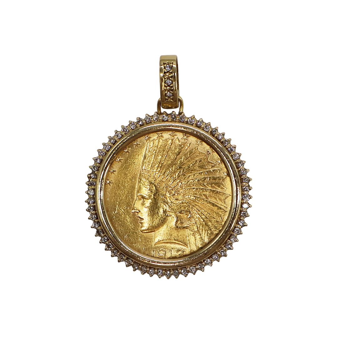 K21.6 K18/D0.60ct<br>インディアンコイン<br>ペンダントトップ<br>【USED】