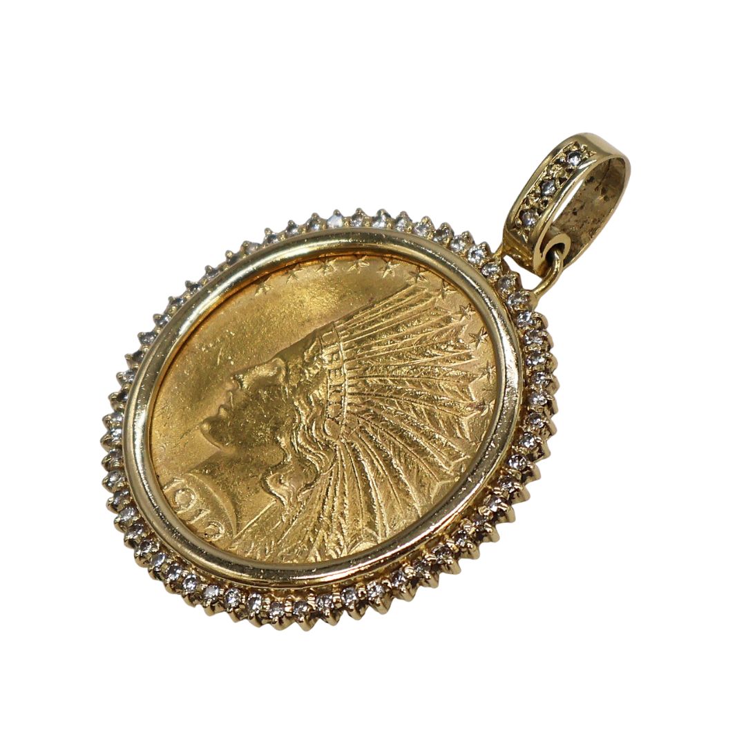 K21.6 K18/D0.60ct<br>インディアンコイン<br>ペンダントトップ<br>【USED】