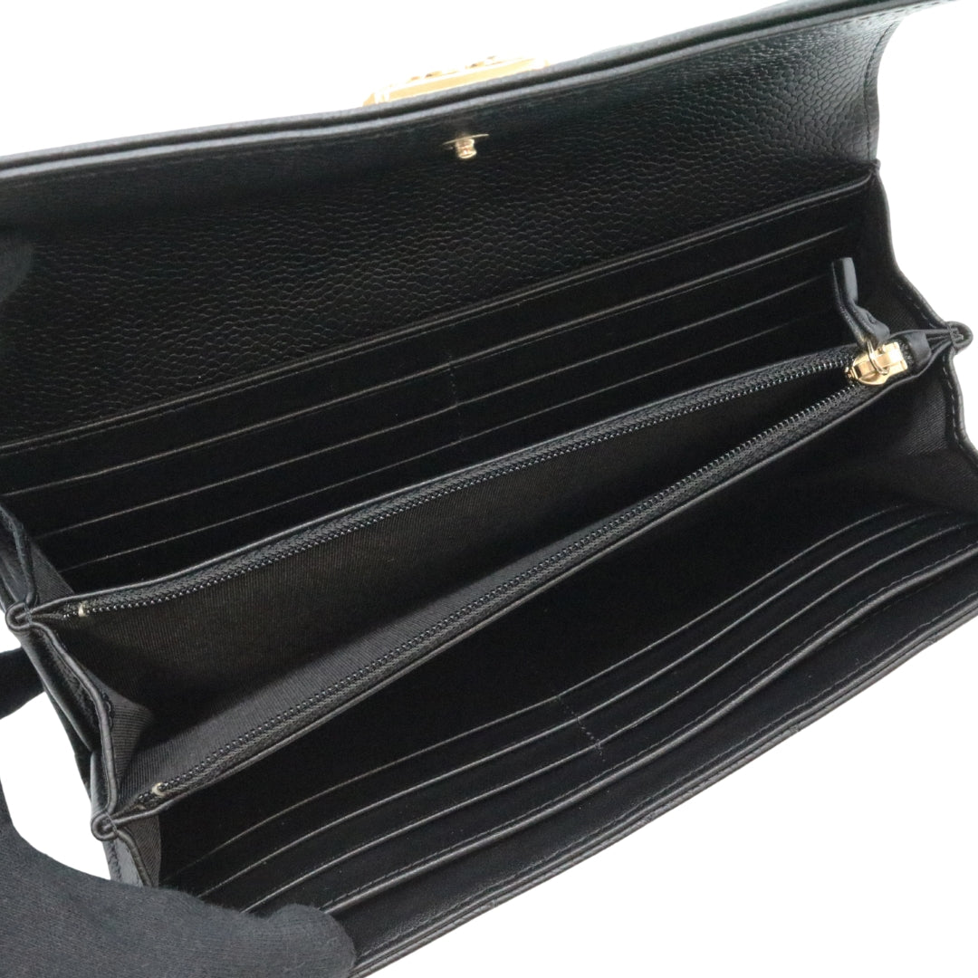 ボーイシャネル ロング<br>フラップ ウォレット<br>キャビアスキン<br>ブラック/ゴールド金具<br>【USED】