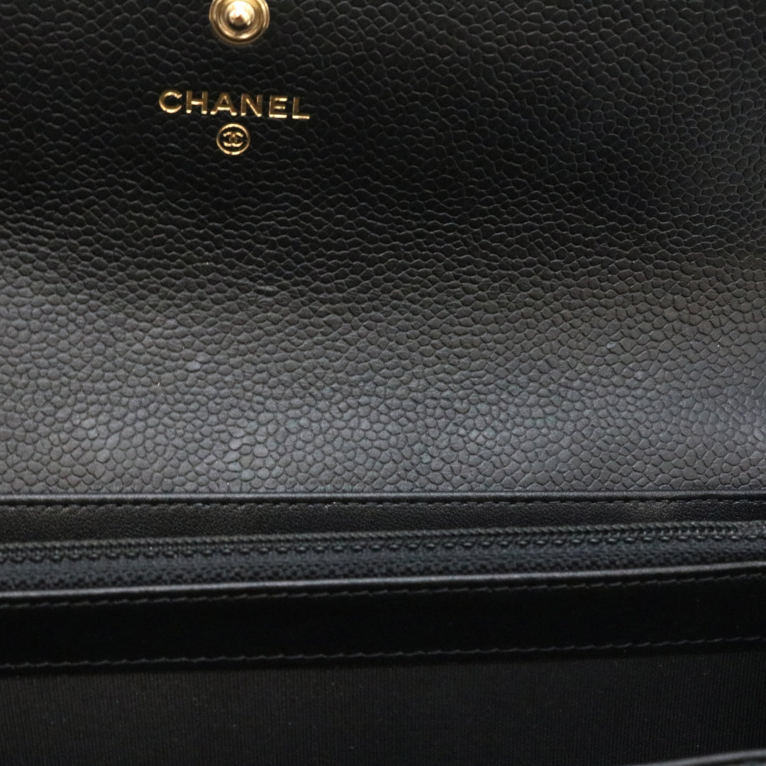 ボーイシャネル ロング<br>フラップ ウォレット<br>キャビアスキン<br>ブラック/ゴールド金具<br>【USED】