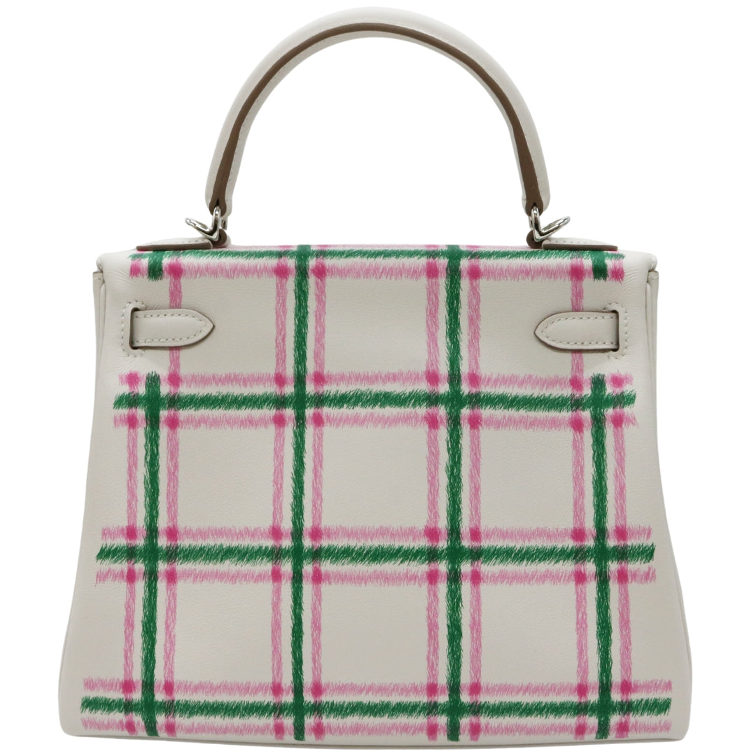 ケリー 25 内縫い<br>タータンライト<br>スイフト<br>ニューグリスパール/ヴェールモワイヤン/ローズバブルガム<br>シルバー金具<br>【NEW】