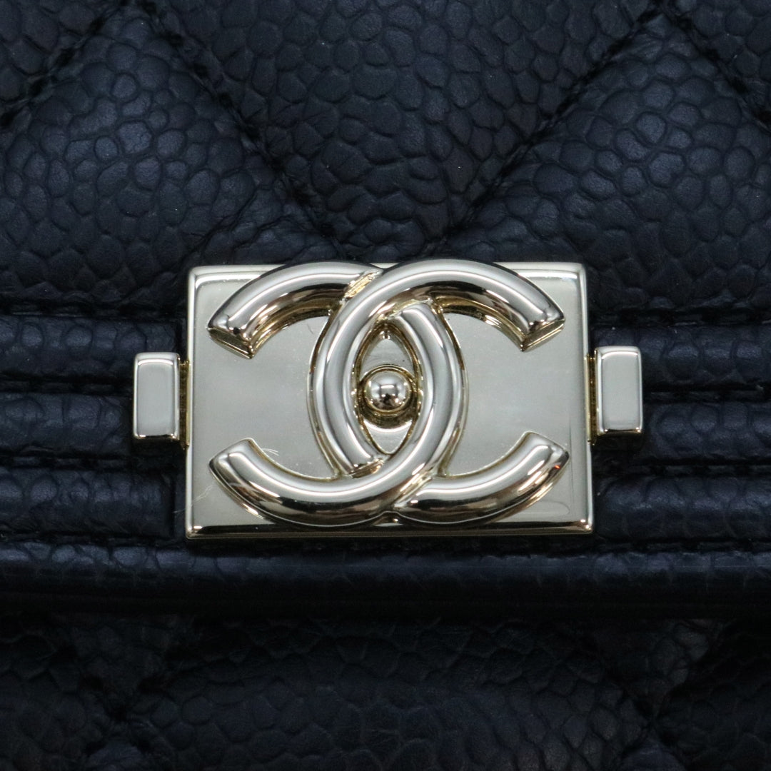ボーイシャネル ロング<br>フラップ ウォレット<br>キャビアスキン<br>ブラック/ゴールド金具<br>【USED】