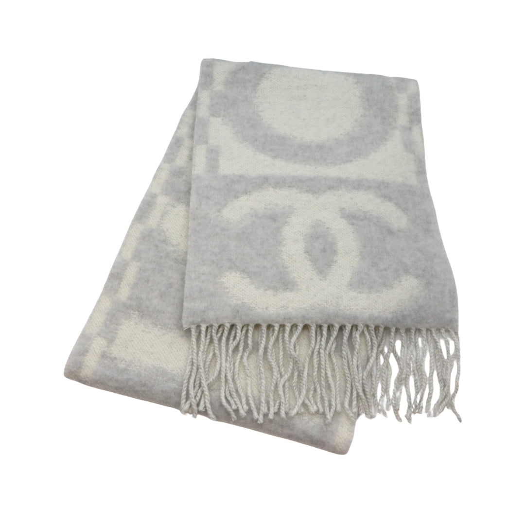 25K マフラー<br>カシミヤ/絹<br>グレー/ホワイト<br>【NEW】