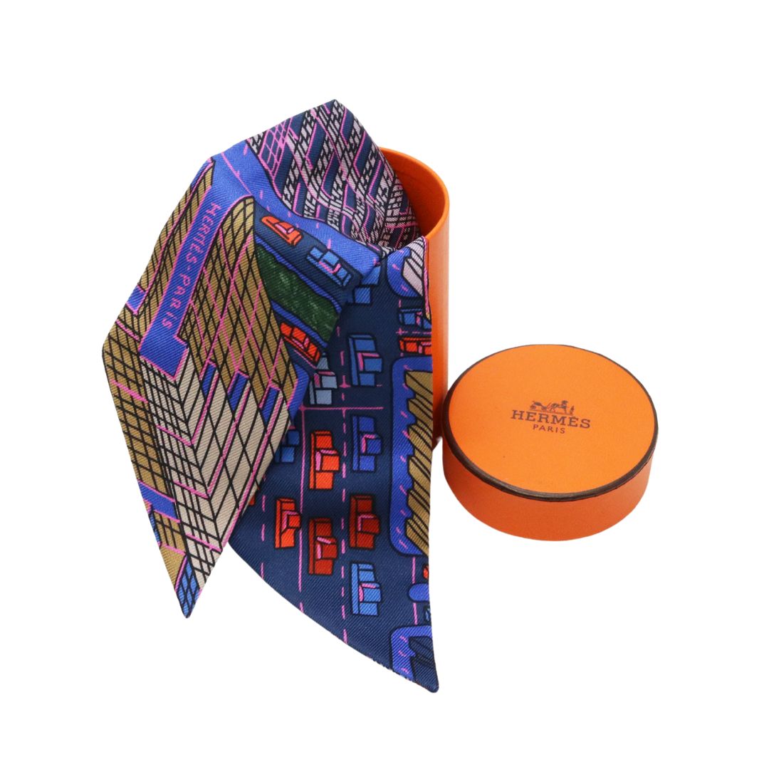 HERMES【エルメス】ツイリー パンタンシティ シルク100％ ブルー