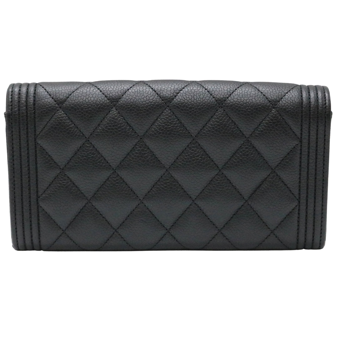 ボーイシャネル ロング<br>フラップ ウォレット<br>キャビアスキン<br>ブラック/ゴールド金具<br>【USED】
