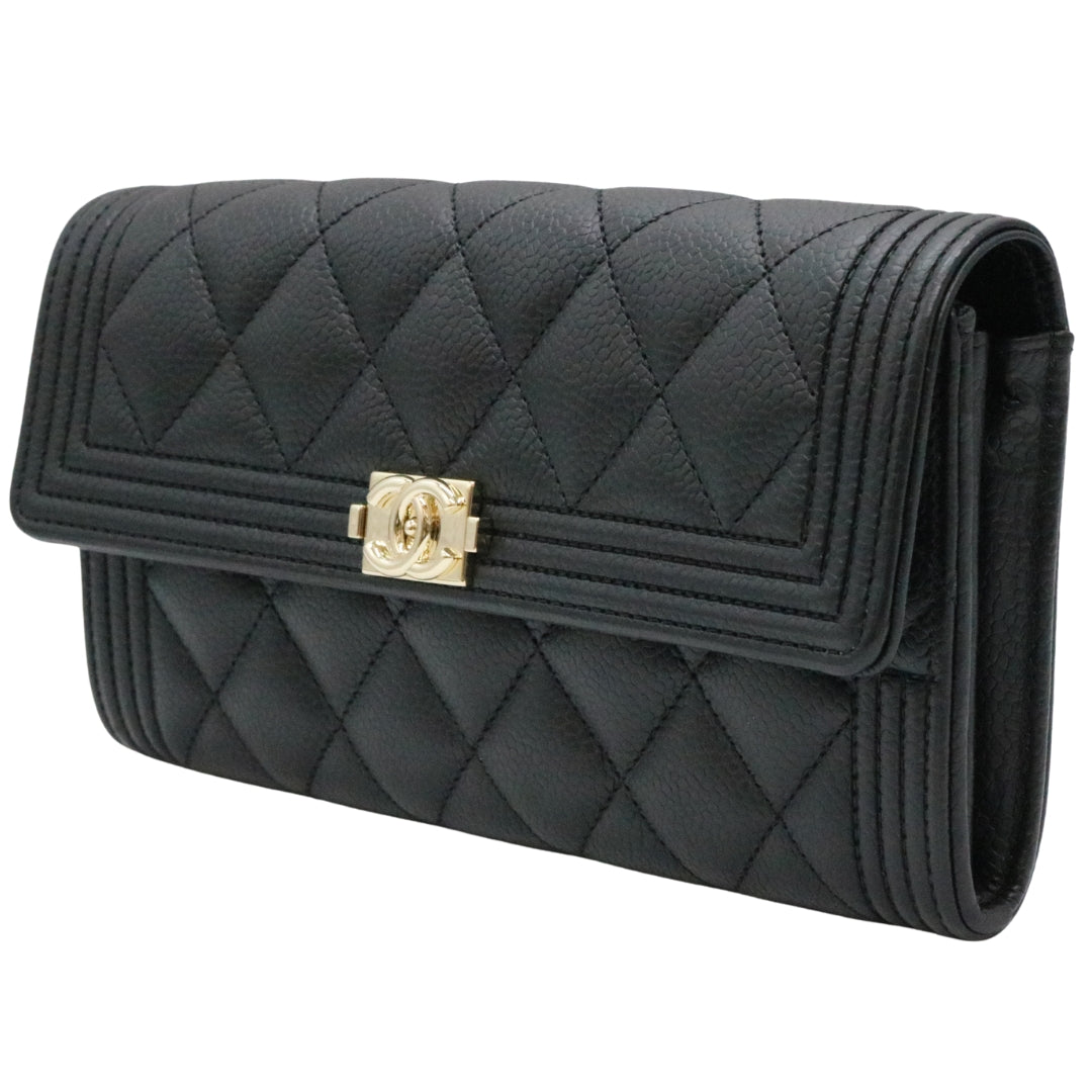 ボーイシャネル ロング<br>フラップ ウォレット<br>キャビアスキン<br>ブラック/ゴールド金具<br>【USED】