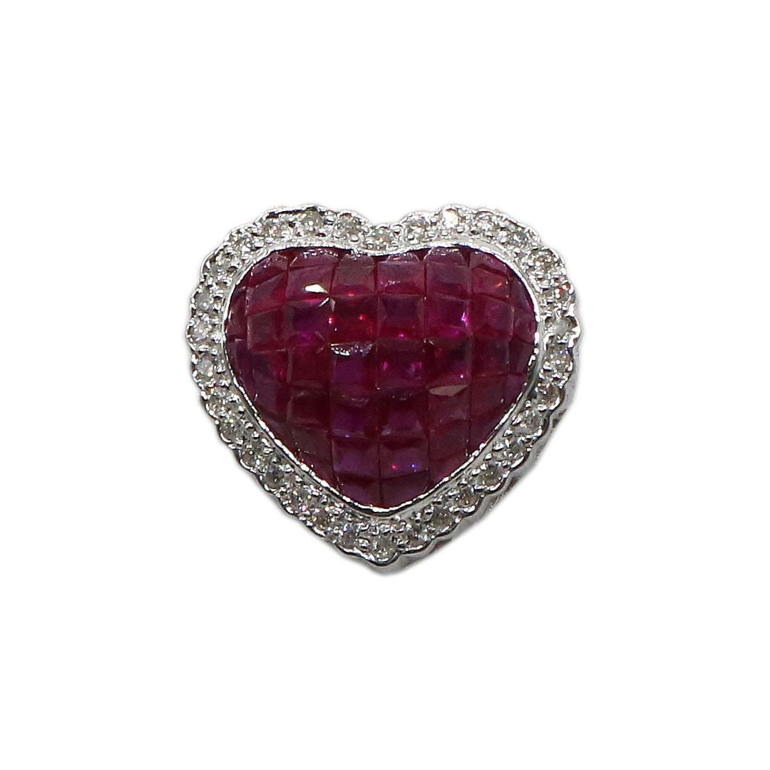 K18WG D0.35ct/R4.40ct<br>ダイヤモンド<br>ミステリールビー<br>ハートペンダントトップ<br>【未使用品】