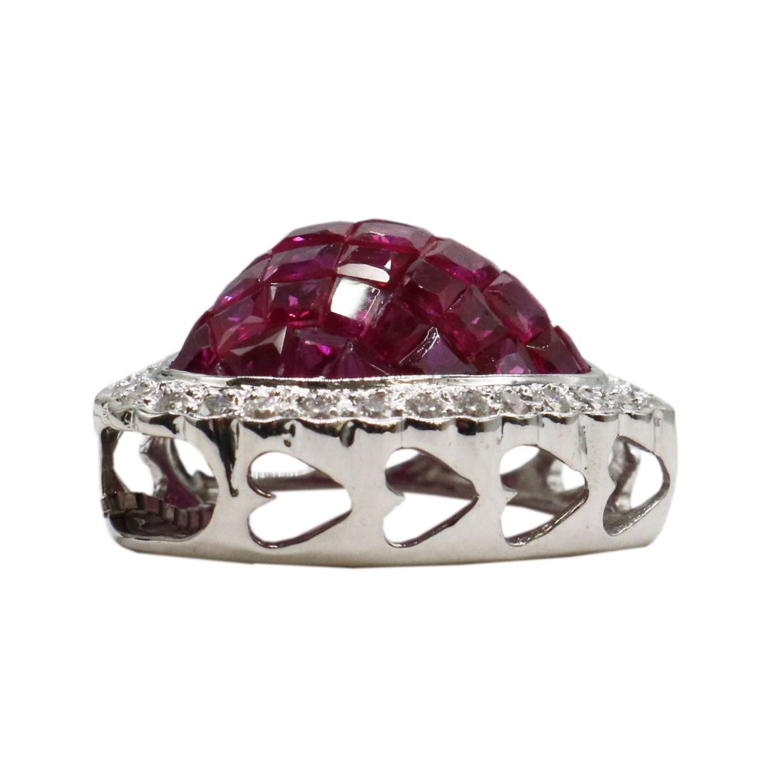 K18WG D0.35ct/R4.40ct<br>ダイヤモンド<br>ミステリールビー<br>ハートペンダントトップ<br>【未使用品】
