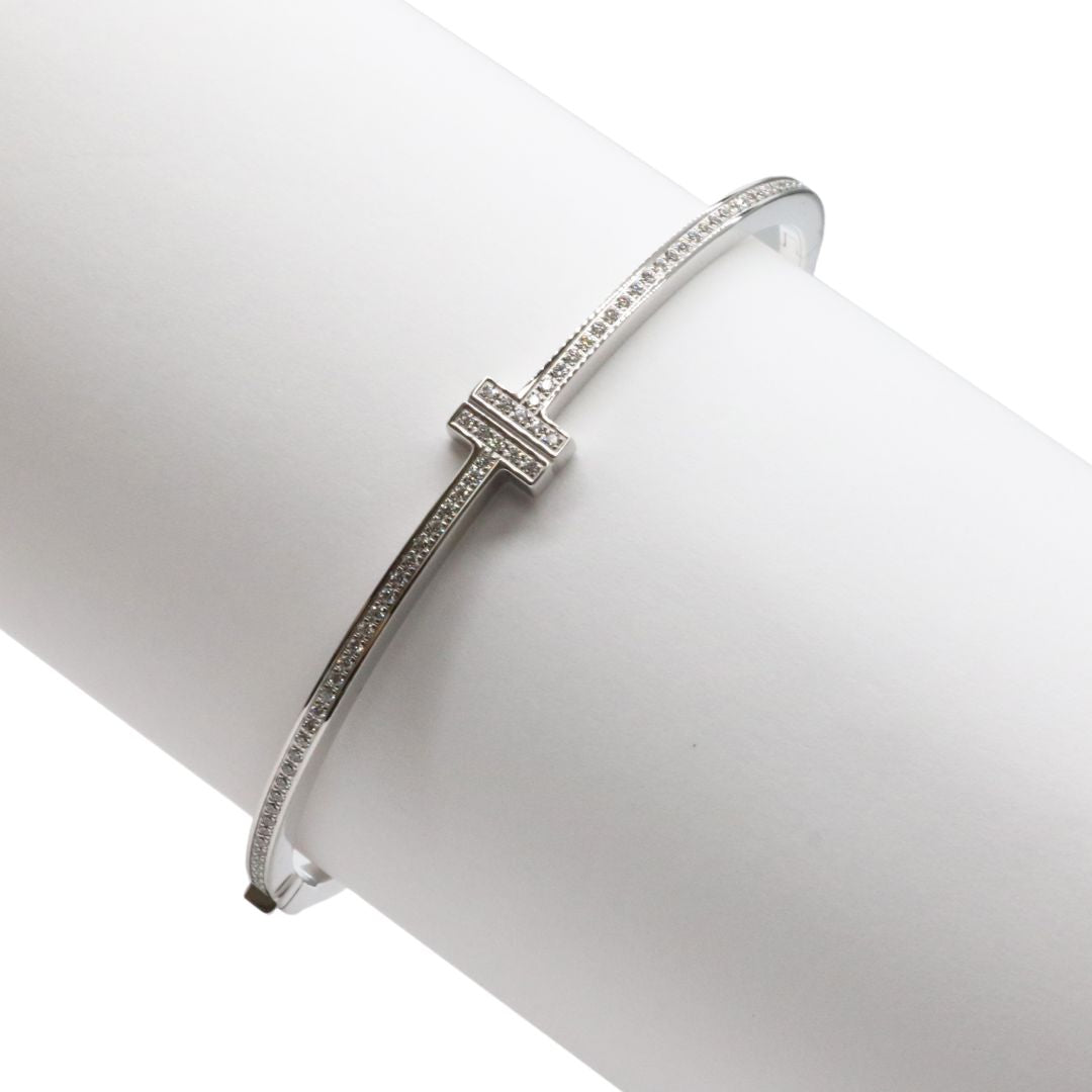 Tiffany&Co.【ティファニー】<br>Tダイヤモンド ヒンジ ワイヤー バングル<br>K18WG<br>62273127<br>【USED】