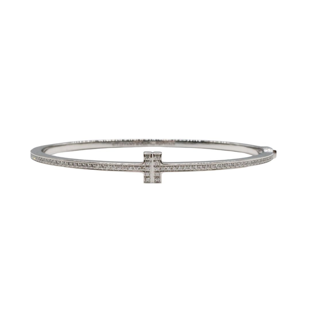 Tiffany&Co.【ティファニー】<br>Tダイヤモンド ヒンジ ワイヤー バングル<br>K18WG<br>62273127<br>【USED】