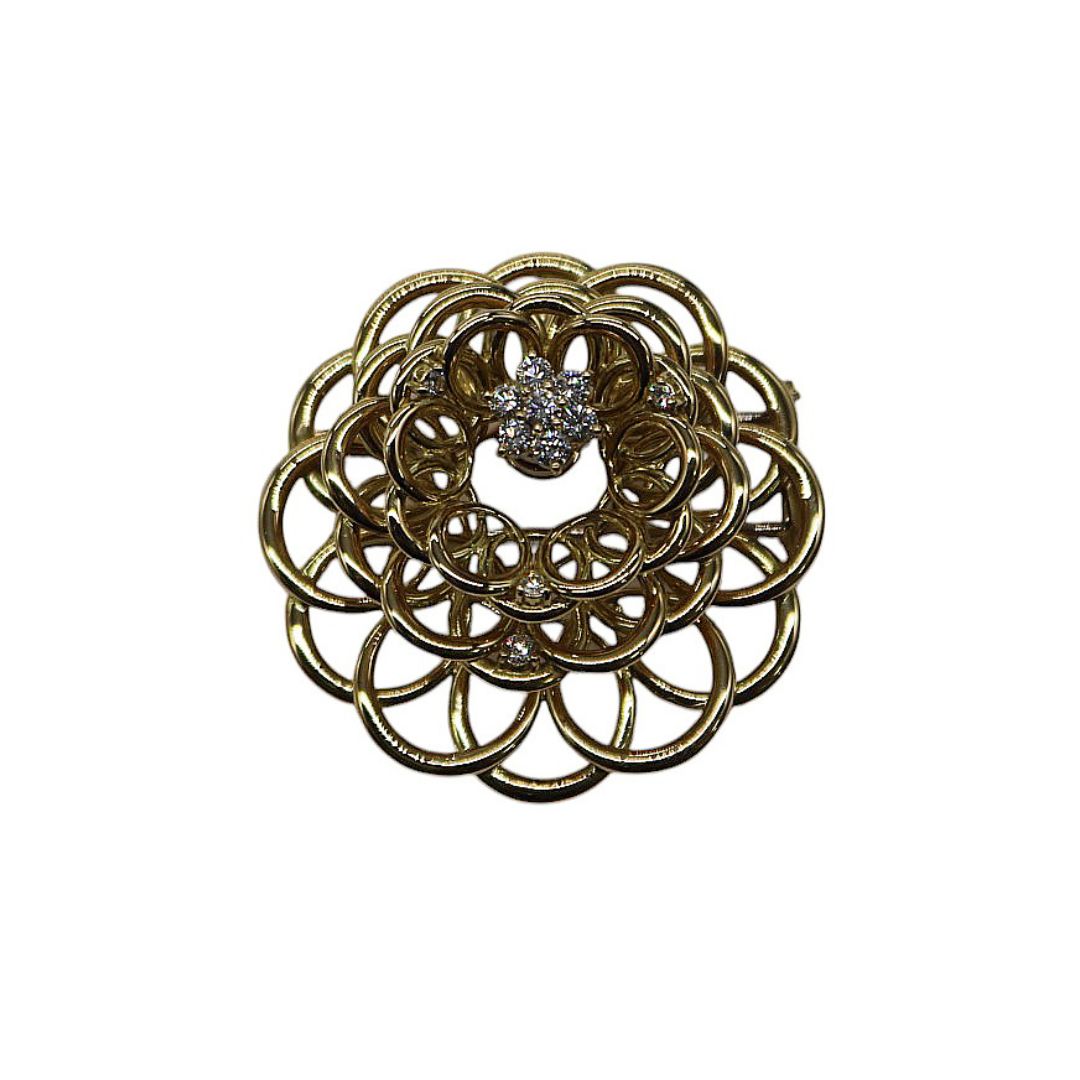 花柄スウィングブローチ<br>K18YG D0.45ct<br>【未使用品】