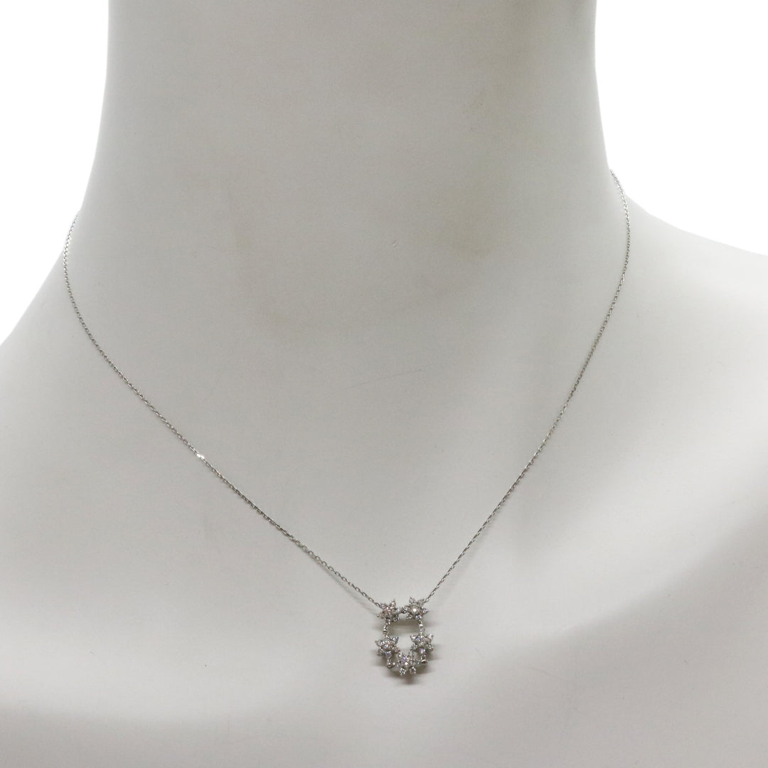 PT900/850/D0.30ct<br>5石 フラワー<br>ダイヤモンドネックレス<br>【NEW】