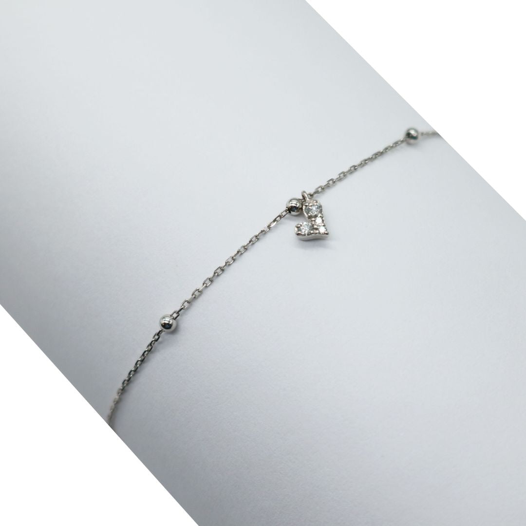 ORIGINAL JEWELRY<br>【オリジナルジュエリー】<br>K18WG D0.04ct<BR>ハート<BR>ダイヤモンドブレスレット<BR>【NEW】