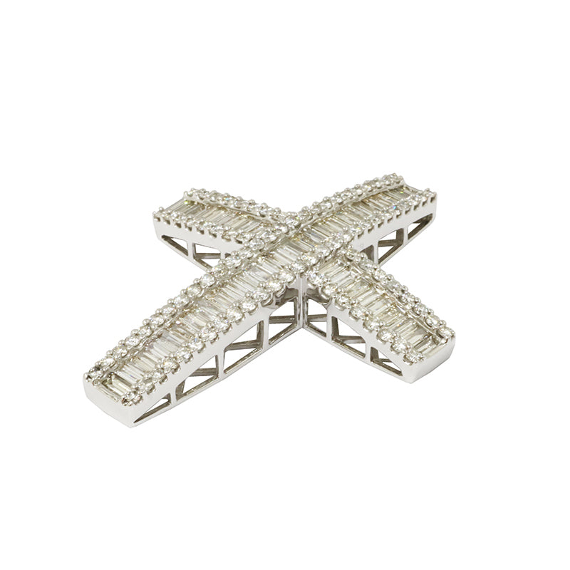 K18WG/D4.50ct<br>クロス バゲットダイヤモンド ペンダントトップ<br>【NEW】