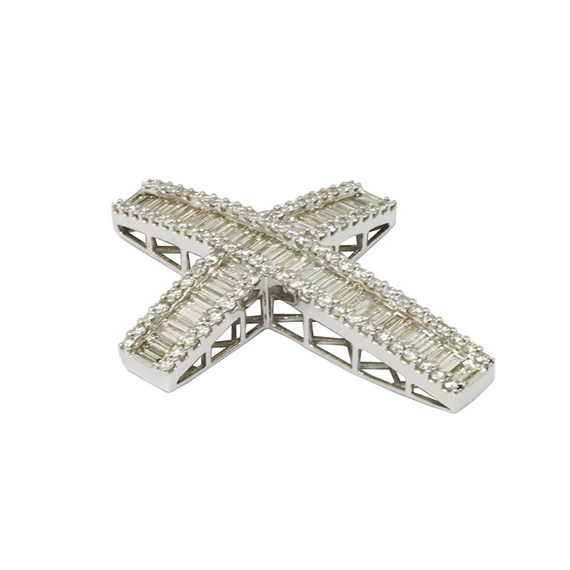 K18WG/D4.50ct<br>クロス バゲットダイヤモンド ペンダントトップ<br>【NEW】