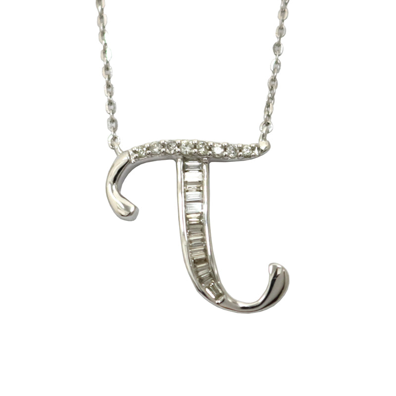 ORIGINAL JEWELRY<br>【オリジナルジュエリー】<br>K18WG/D0.15ct<BR>イニシャル「T」<BR>ダイヤモンドペンダント<BR>【NEW】