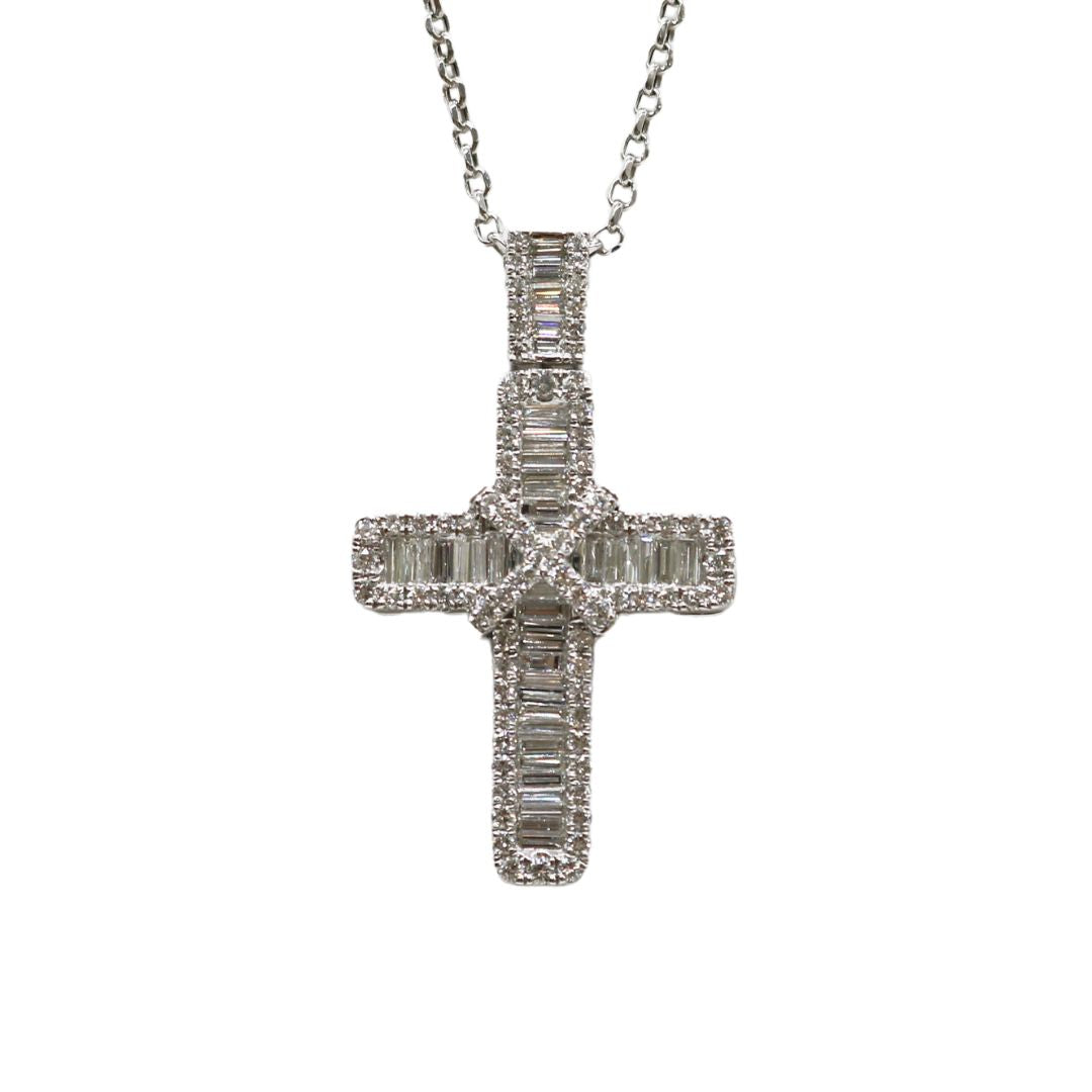<br>PT900/K18WG/D2.20ct<BR>ダブルクロス<BR>ダイヤモンド ペンダント<BR>【NEW】
