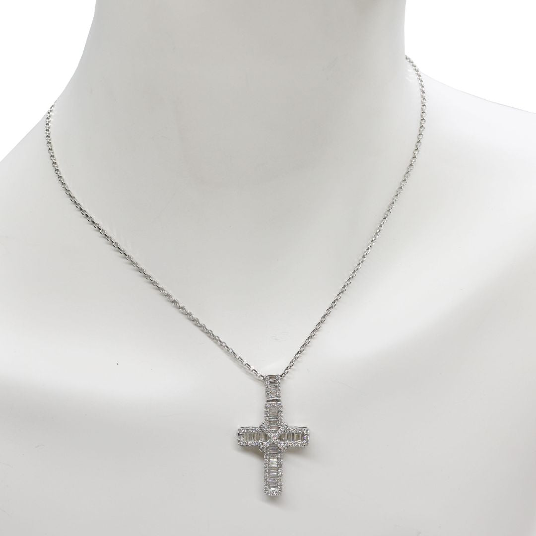<br>PT900/K18WG/D2.20ct<BR>ダブルクロス<BR>ダイヤモンド ペンダント<BR>【NEW】