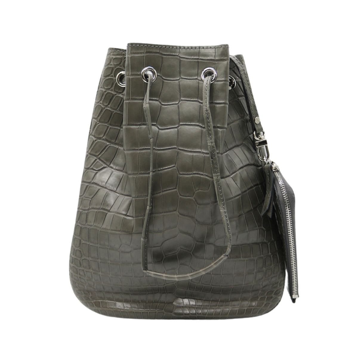 CROCODILE【クロコダイル】<br>オリジナルバッグ<br>巾着バッグ<br>クロコダイルレザー<br>グレーブラウン/オレンジ<br>【NEW】