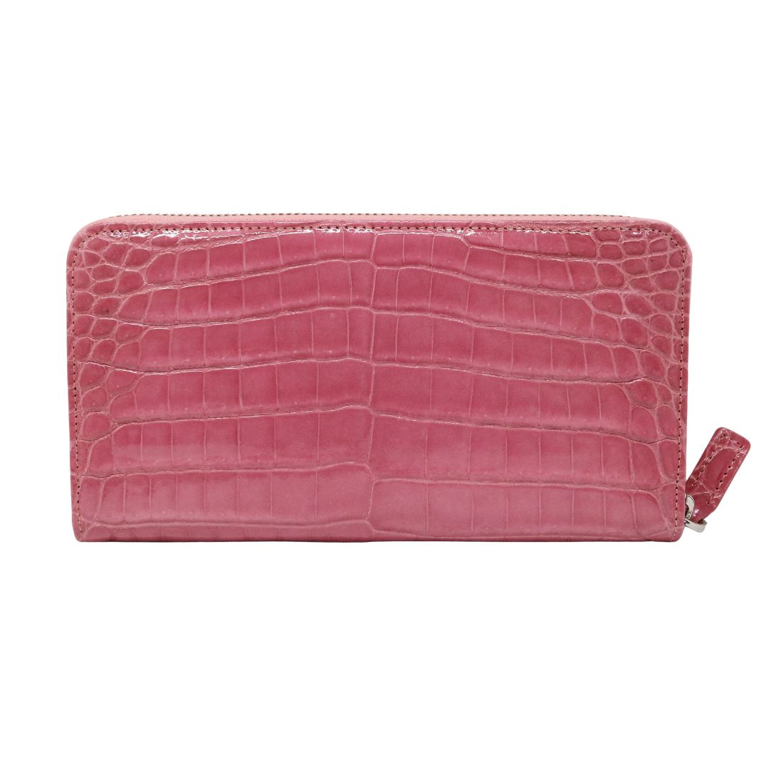 オリジナル<br>クロコダイル ロングウォレット<br>シャインピンク/シルバー金具<br>【NEW】