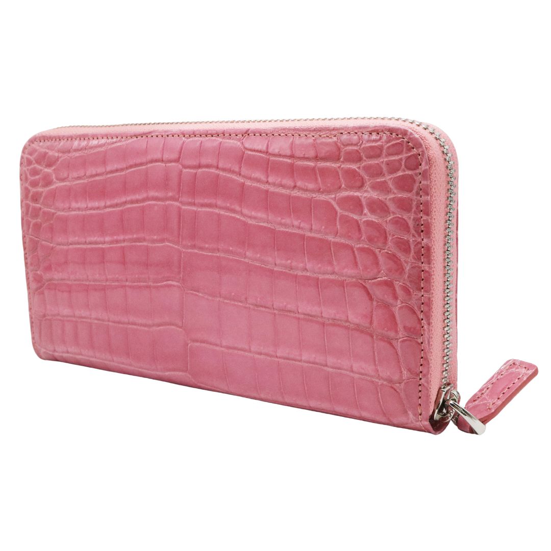 オリジナル<br>クロコダイル ロングウォレット<br>シャインピンク/シルバー金具<br>【NEW】