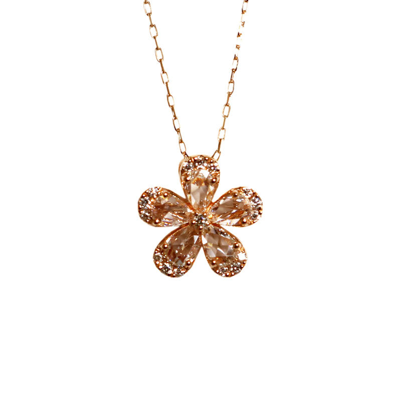 ORIGINAL JEWELRY<br>【オリジナルジュエリー】<br>K18PG/D0.45ct<BR>フラワーモチーフ<BR>バゲットダイヤモンド<br>ネックレス<BR>【NEW】