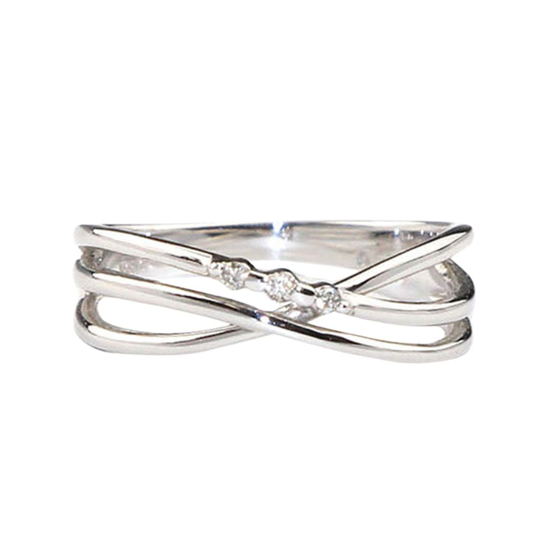K18WG/D0.02ct<BR>3連クロス<BR>ダイヤモンド<BR>リング<BR>【NEW】