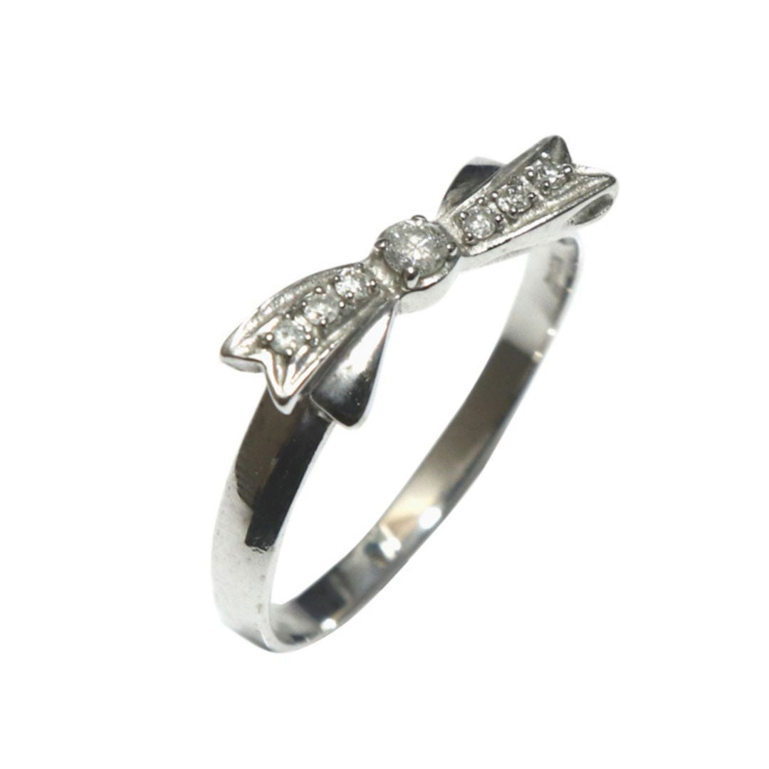 ORIGINAL JEWELRY<br>【オリジナルジュエリー】<br>K10WG/D0.07ct<BR>リボンモチーフ<BR>リング<BR>【未使用品】