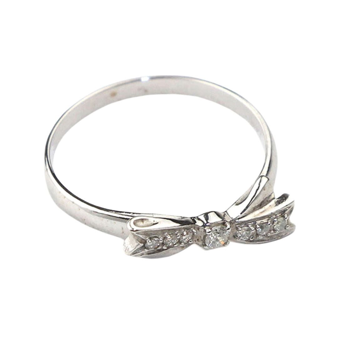 ORIGINAL JEWELRY<br>【オリジナルジュエリー】<br>K10WG/D0.07ct<BR>リボンモチーフ<BR>リング<BR>【未使用品】