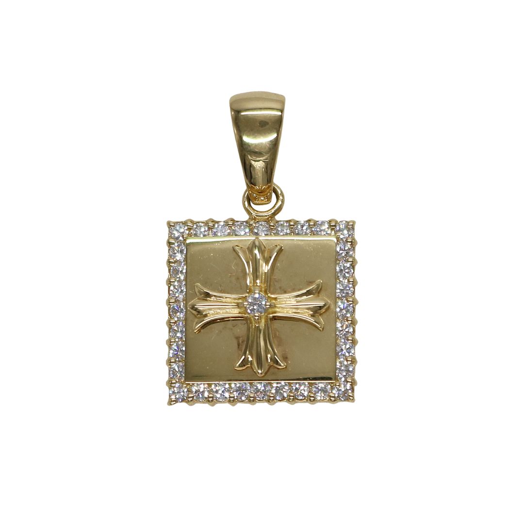 K18YG D0.40ct<br>プレート クロス ペンダントトップ<br>【NEW】