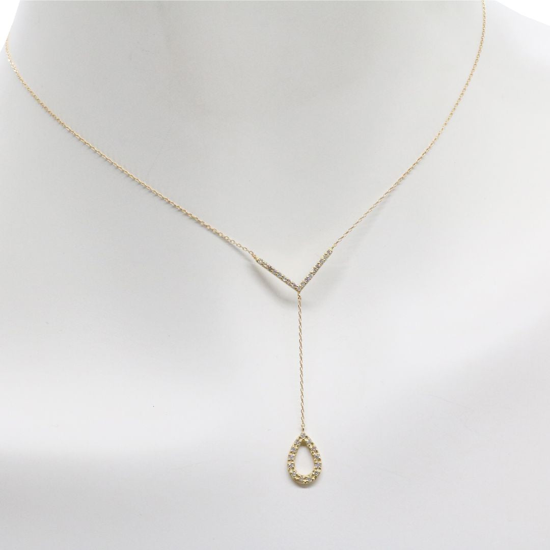 ORIGINAL JEWELRY<br>【オリジナルジュエリー】<br>K18YG/D0.10tc/D0.10ct<br>Yライン ドロップ<br>ダイヤモンド ペンダント<br>【NEW】