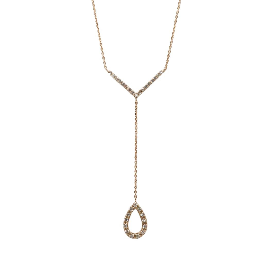 ORIGINAL JEWELRY<br>【オリジナルジュエリー】<br>K18PG/D0.10tc/D0.10ct<br>Yライン ドロップ<br>ダイヤモンド ペンダント<br>【NEW】