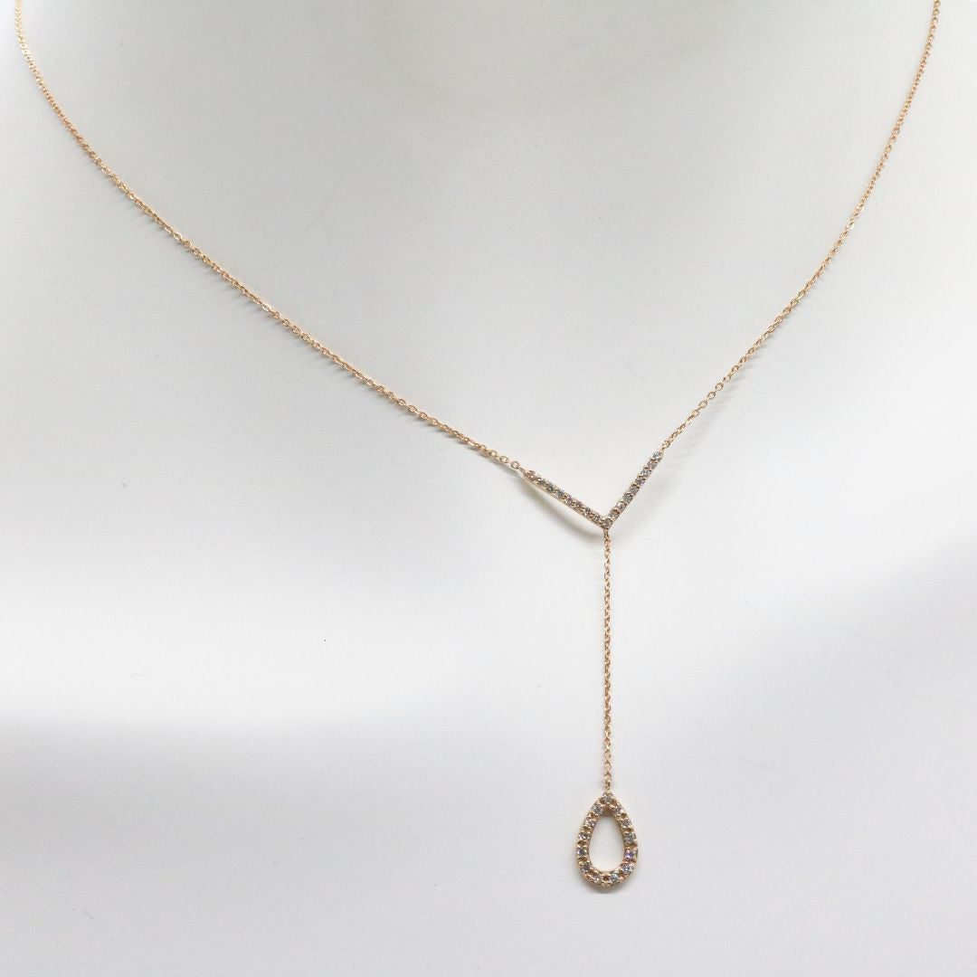 ORIGINAL JEWELRY<br>【オリジナルジュエリー】<br>K18PG/D0.10tc/D0.10ct<br>Yライン ドロップ<br>ダイヤモンド ペンダント<br>【NEW】