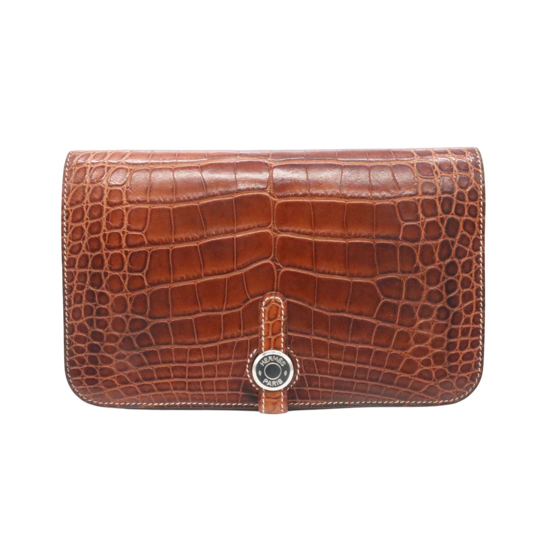 HERMES【エルメス】<br>ドゴンGM<br>クロコ アリゲーター<br>ブラウン/SV金具【USED】