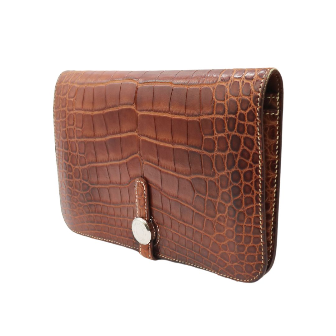 HERMES【エルメス】<br>ドゴンGM<br>クロコ アリゲーター<br>ブラウン/SV金具【USED】
