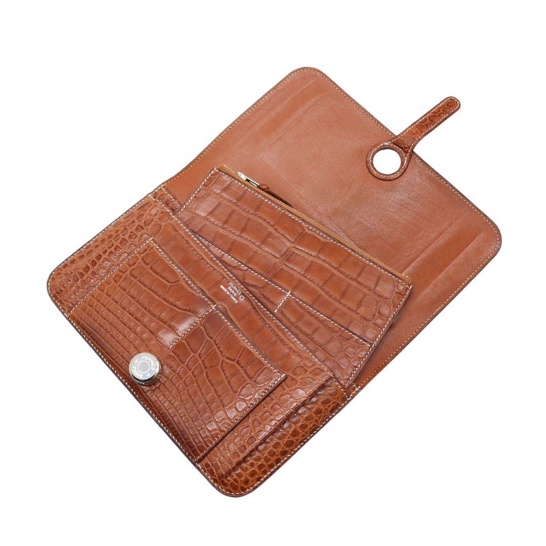 HERMES【エルメス】<br>ドゴンGM<br>クロコ アリゲーター<br>ブラウン/SV金具【USED】