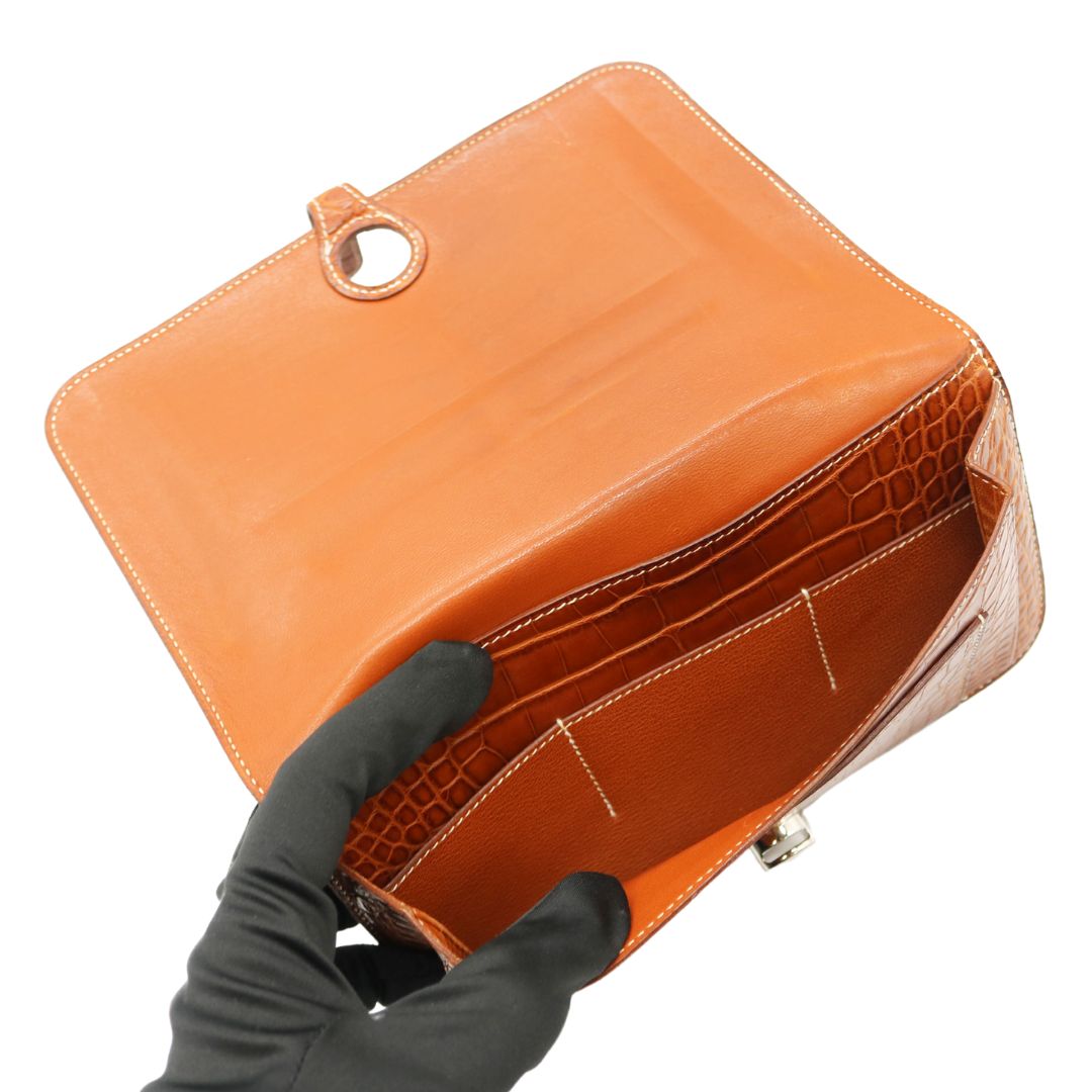 HERMES【エルメス】<br>ドゴンGM<br>クロコ アリゲーター<br>ブラウン/SV金具【USED】