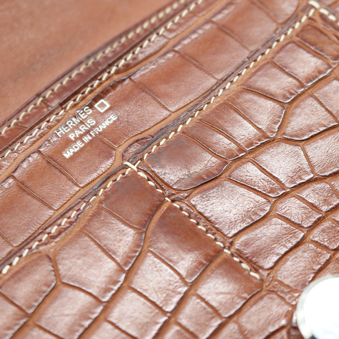HERMES【エルメス】<br>ドゴンGM<br>クロコ アリゲーター<br>ブラウン/SV金具【USED】